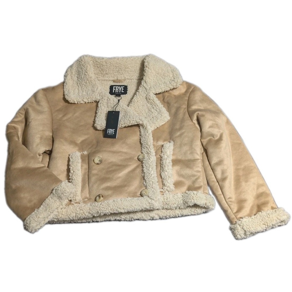 Frye Womens‎ Sherpa Faux Shearling Jacket Sand Double Breasted NWT Size M